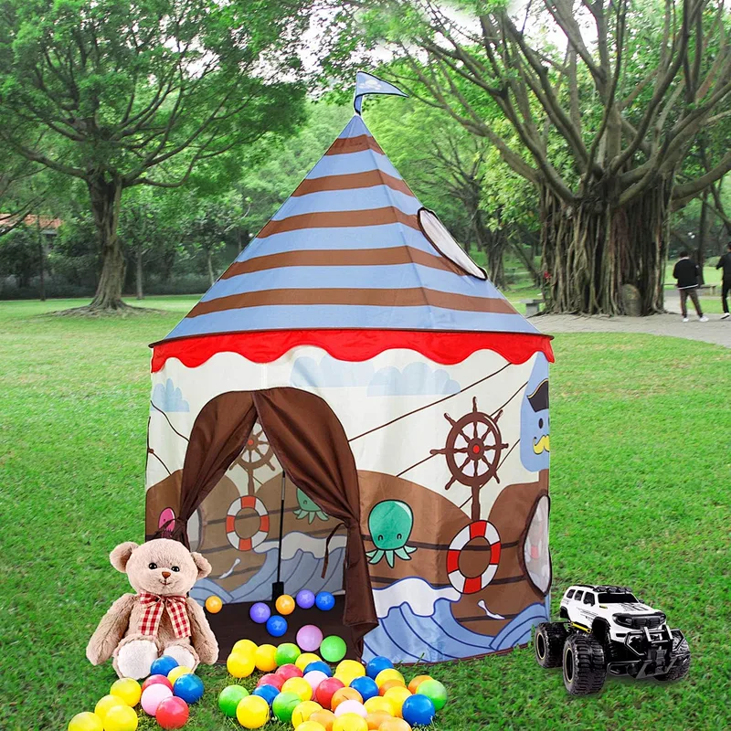 Homfu Play Tent For Kids Castle For Children Boys and Girls Viking Pattern Pop up Tent As Christmas Gift